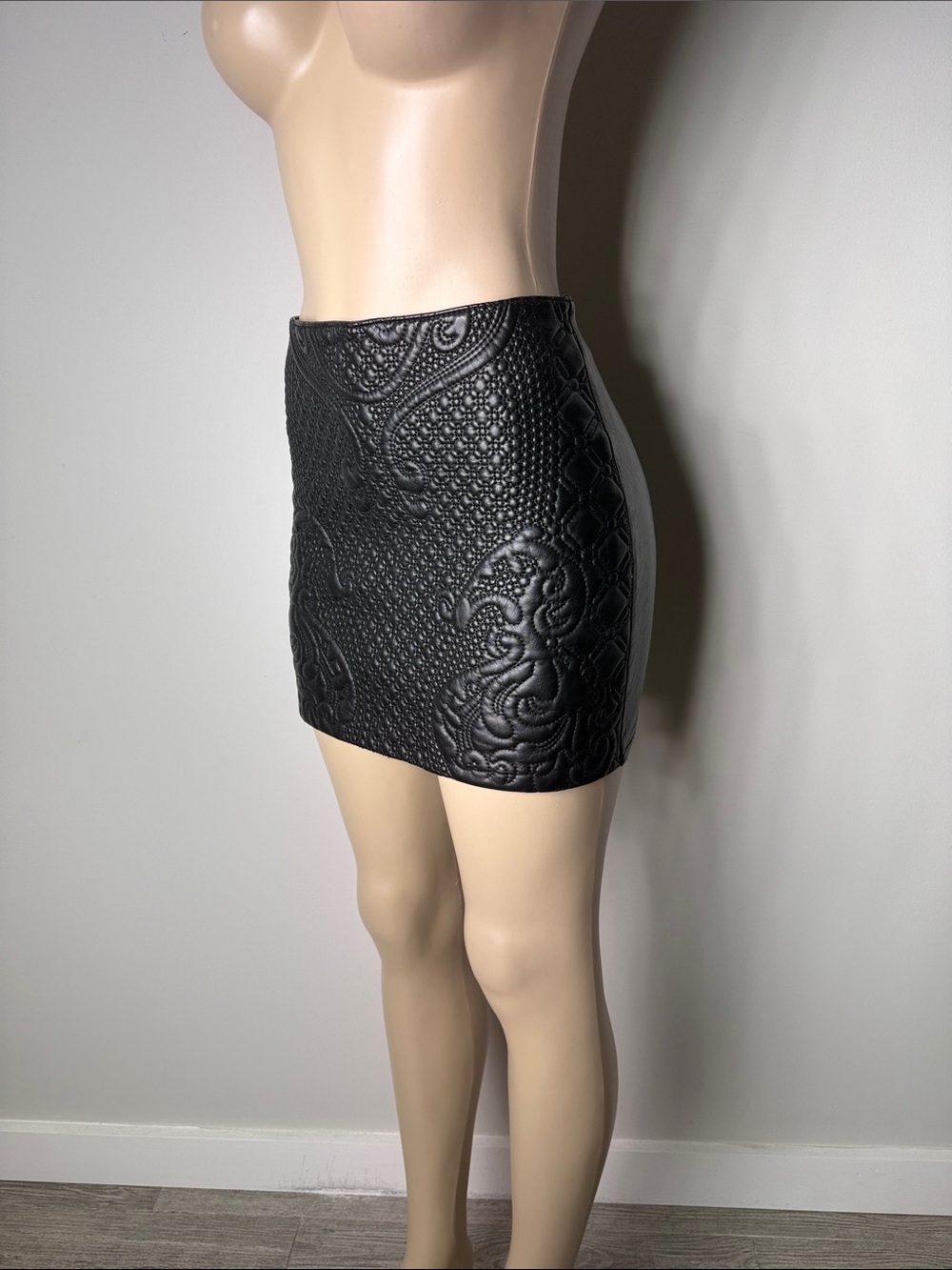 Divided Black Quilted Paisley-Embossed Faux Leather Mini Skirt - Picture 3 of 7